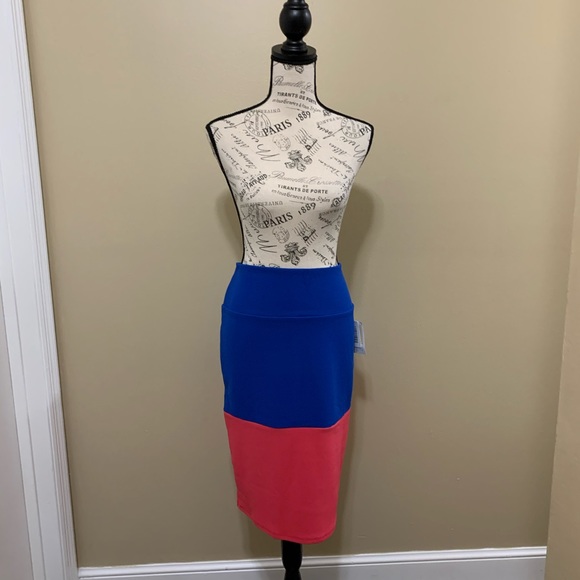 Lularoe Pink & Blue Cassie Color Block Skirt Size Large - Picture 2 of 6